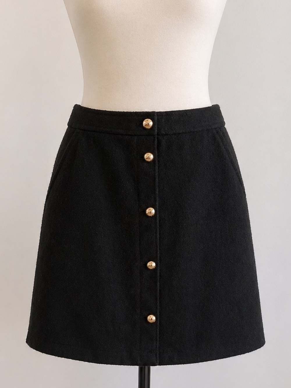 LOFT Black Mini Skirt with Gold Buttons